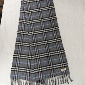 Burberry Cashmere Nova Check Scarf Gray Unisex | Winter Essential | Clean Used